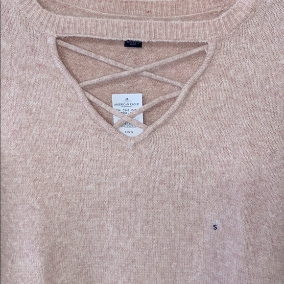 American Eagle Bell Sleeve Lace Up Neck Sweater - Picture 3 of 7